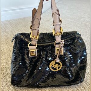 Shiny Glittery Black Michael Kors Purse w/ Gold Lining